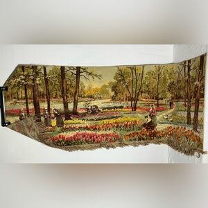 Vintage Belgian Dutch Garden Scenic Tapestry Wall Art with Multicolor Landscape